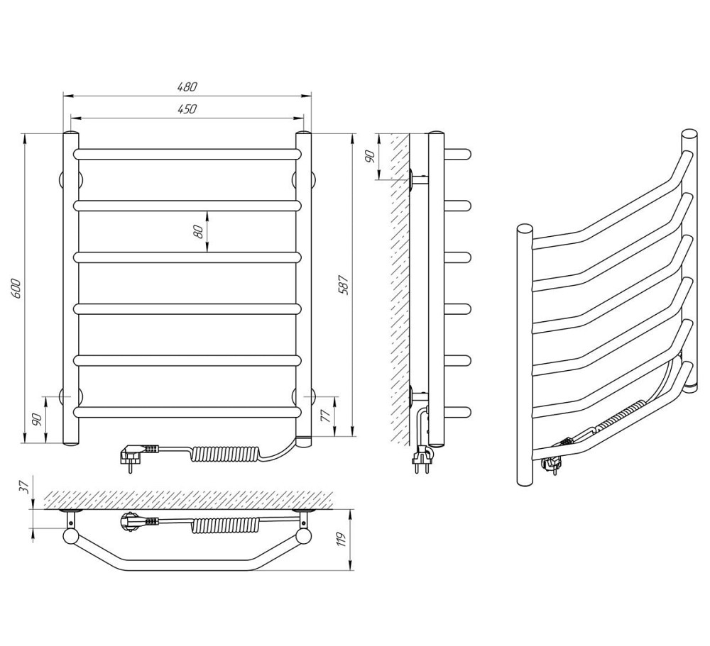 Электрический полотенцесушитель Laris Виктория П6 450Х600 Э правое подкл. Киев - изображение 6