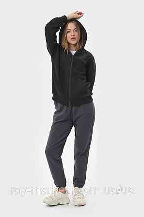 Костюм жіночий худі на блискавці темно-сіре та штани чорні RAY PREMIUM LOOSE U0809 (U0809W-Dark Grey-Black) XXL Київ