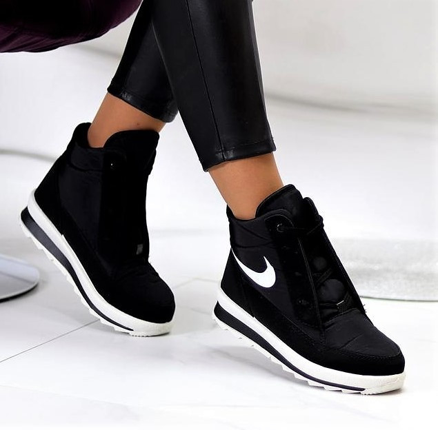 Зимові жіночі Кросівки на хутрі Чорні Найки Снікерси в стилі N!ke (розміри: 36,37,38,39,40) Дніпро - фото 7