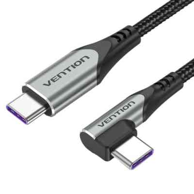 Дата кабель USB-C to USB-C 0.5m USB2.0 60W (20V/3A) angle 90° Gray Aluminum Alloy Vention (TRAHD) Вінниця