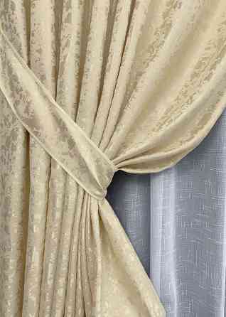 Комплект готових штор VR-Textil Льон мармур Pavliani ХО № 1909ш Кремовий 100х280 см 2 шт (31-971) Київ