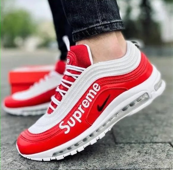 Кросівки Nike 97 Червоні SUPREME Чоловічі з Амортизацією Білі Найк (розміри: 41,42,45) Відео Огляд Дніпро - фото 1