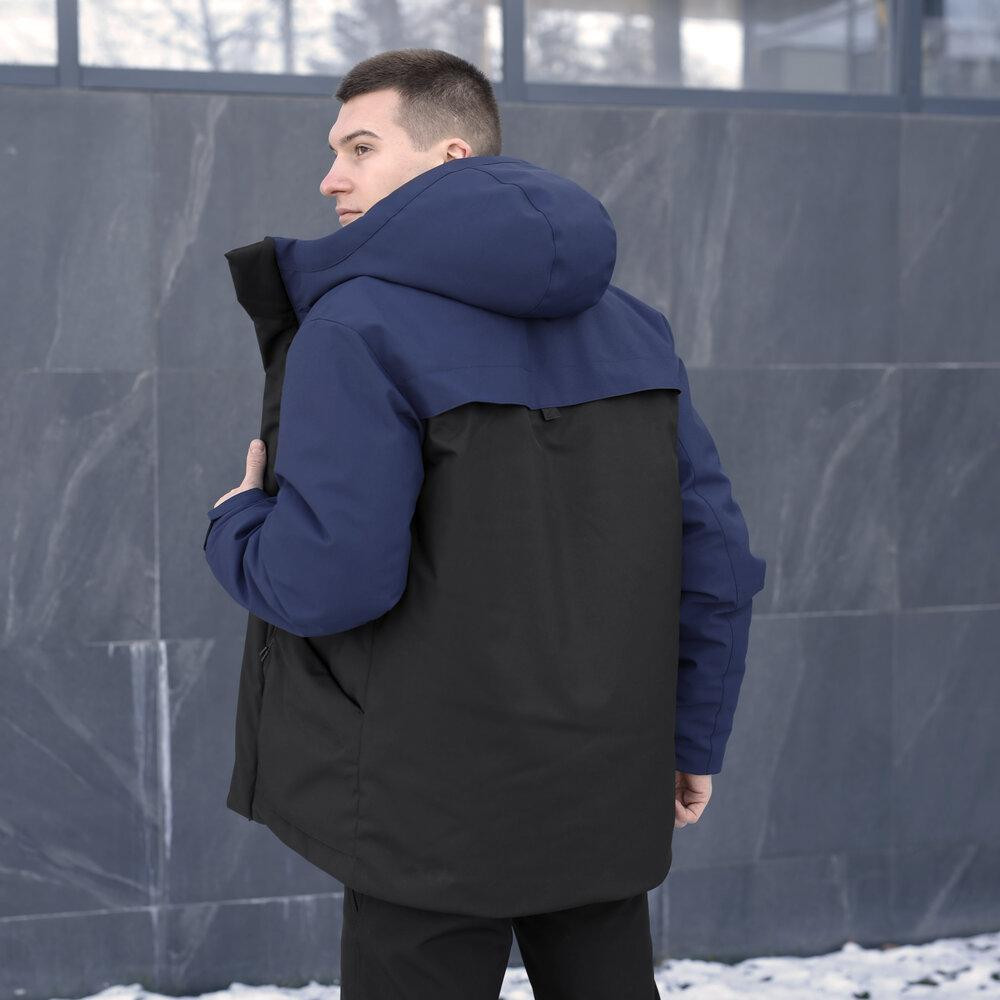 Парка чоловіча зимова з капюшоном чорно-синя Pobedov Navy Київ - фото 4