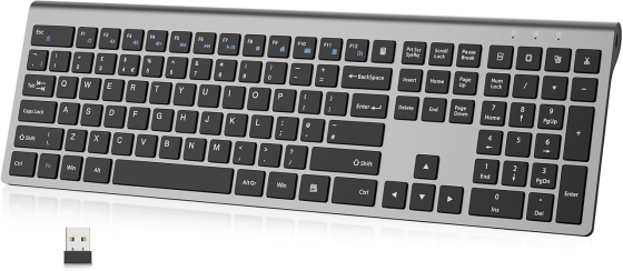 Бездротова клавіатура PINKCAT KF31 2.4G, QWERTY UK, повнорозмірна, тиха, акумуляторна, 12 мультимедійних клавіш, сіра Київ