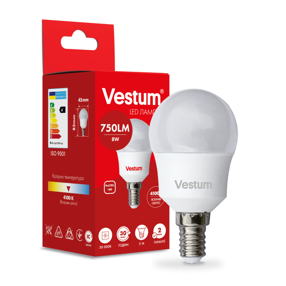 Світлодіодна лампа Vestum G45 8W 4100K 220V E14 1-VS-1211 Київ - фото 3