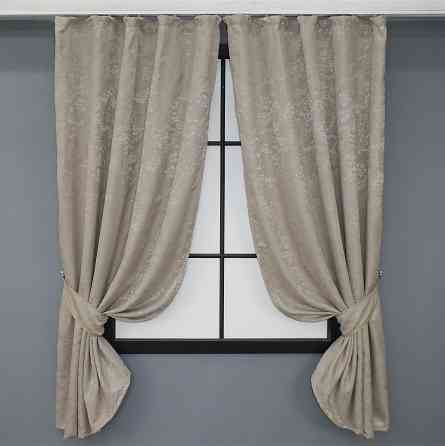 Комплект коротких штор VR-Textil Льон мармур Pavliani № 1177ш Сіро-бежевий 130х170 см 2 шт (35-0070) Київ