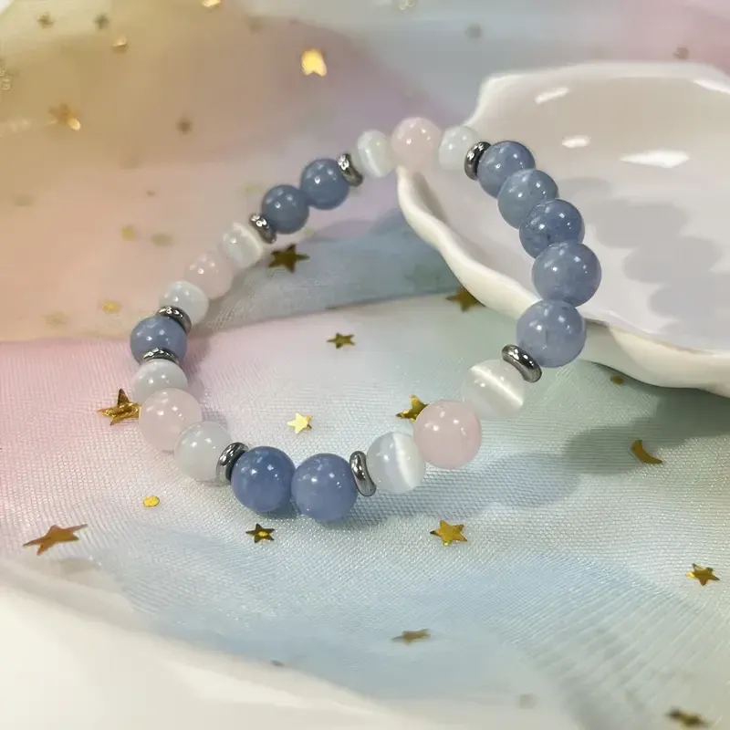 Браслет с аквамарином, розовым кварцем и селенитом – энергетический талисман гармонии и любви Киев - изображение 3