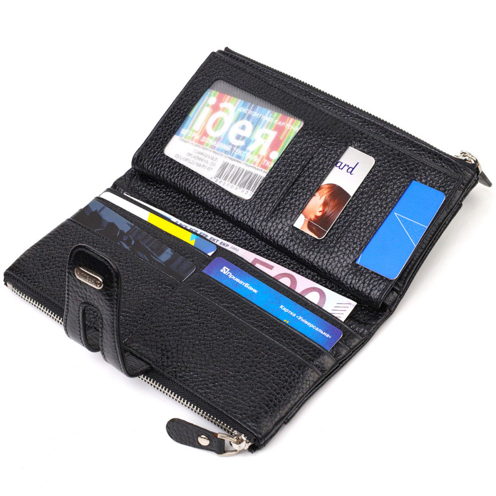 Класичний жіночий гаманець із зручним функціоналом із натуральної шкіри CANPELLINI 21717 Чорний Київ - фото 5