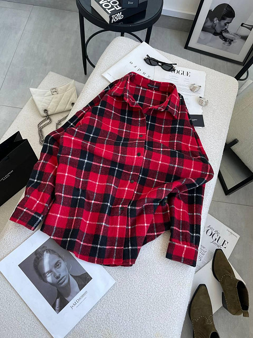 Жіноча тепла оверсайз сорочка у клітинку кашемір байка Одеса - фото 3