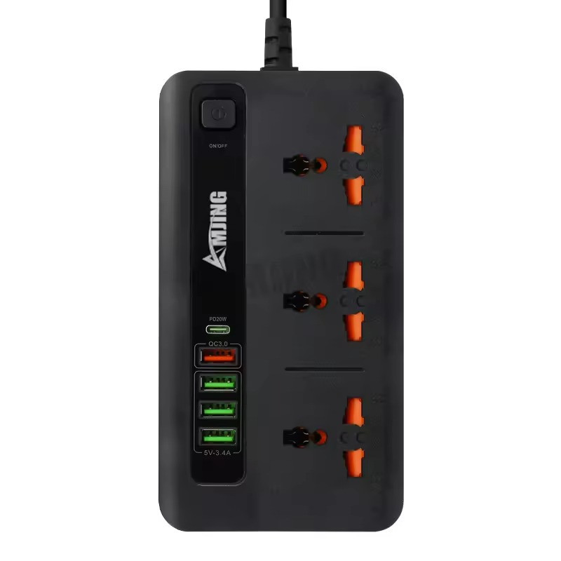 Мережевий фільтр BKL-04 10А 250V +1 PD20W+1 PD20W+ 1 QC3.0+ 3 USB зі швидкою зарядкою на 3 розетки, чорний Кам'янець-Подільський - фото 1