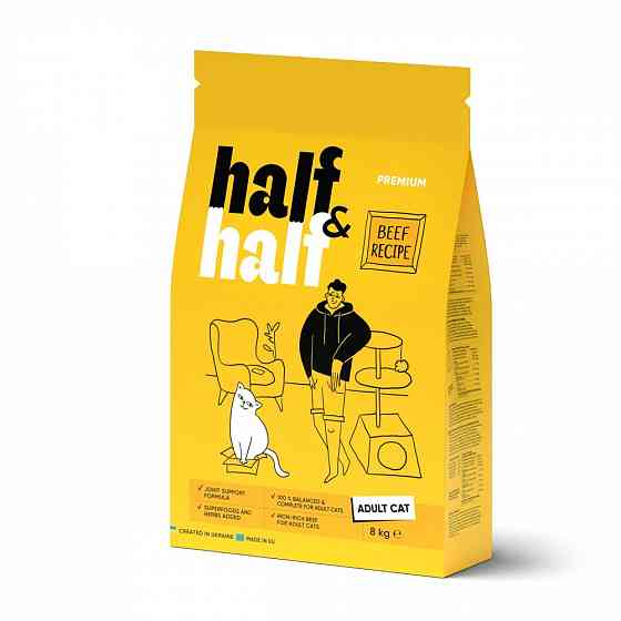 Сухой корм Half&Half для взрослых кошек, с говядиной, 8 кг Винница