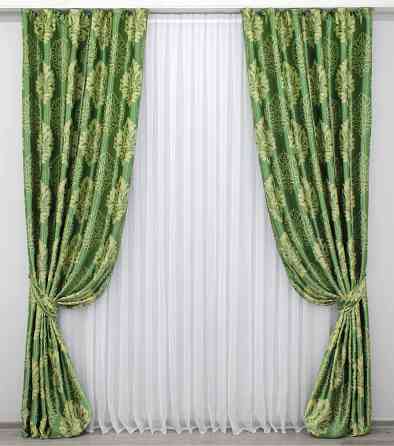 Комплект готових штор VR-Textil Блекаут-софт Корона № 1279ш(А) Зелений з оливковим 150х275 см 2шт (33-0116) Київ