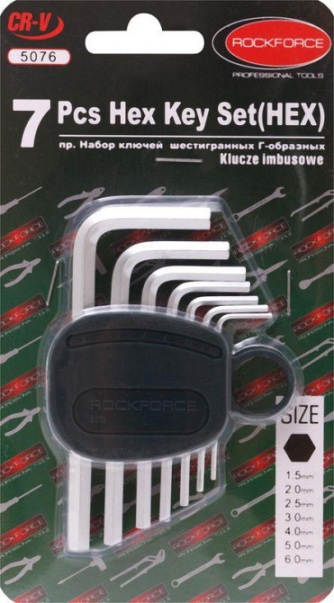Набір ключів Г-подібних 6-граних, 7пр. (1.5, 2, 2.5, 3, 4, 5, 6мм), в пластиковому тримачі ROCKFORCE RF-5076 Одеса - фото 2