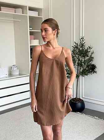 Женская ночная сорочка на бретелях ночнушка  короткая рубашка для сна хлопковая COSY мокко XL Одесса