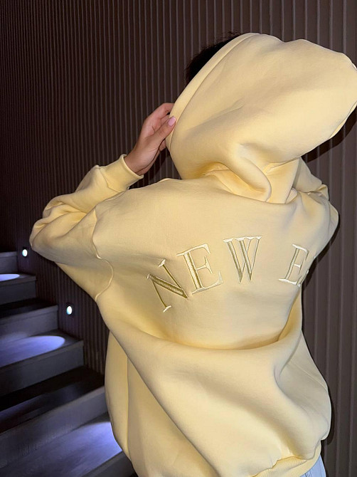 Женская утепленная оверсайз худи трехнить на флисе Желтый Одесса - изображение 9