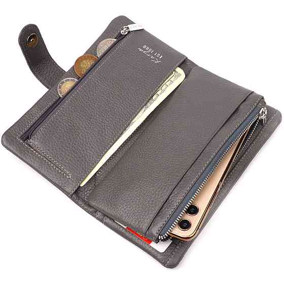 Вертикальное женское портмоне из натуральной кожи KARYA 20999 Серый Киев