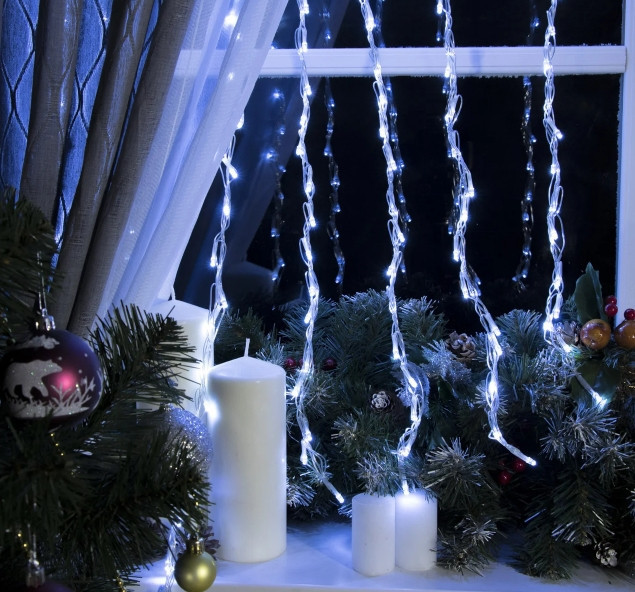 Гирлянда штора Водопад 3х3 м 320 LED (прозрачный шнур, с переходником) Белый свет Винница - изображение 7