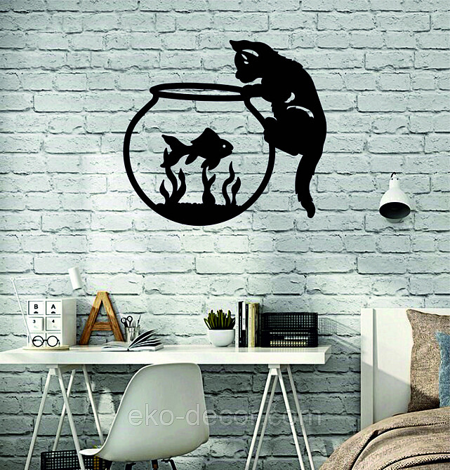 Декоративне настінне Панно «Кіт» Декор на стіну 90*82 см, Чорний Київ - фото 7