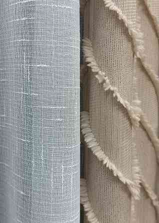 Комплект штор VR-Textil Лен Букле 150х270 2шт и Тюль 400х270 1812ш-115т Бежевый с белым 71-036/3 Киев