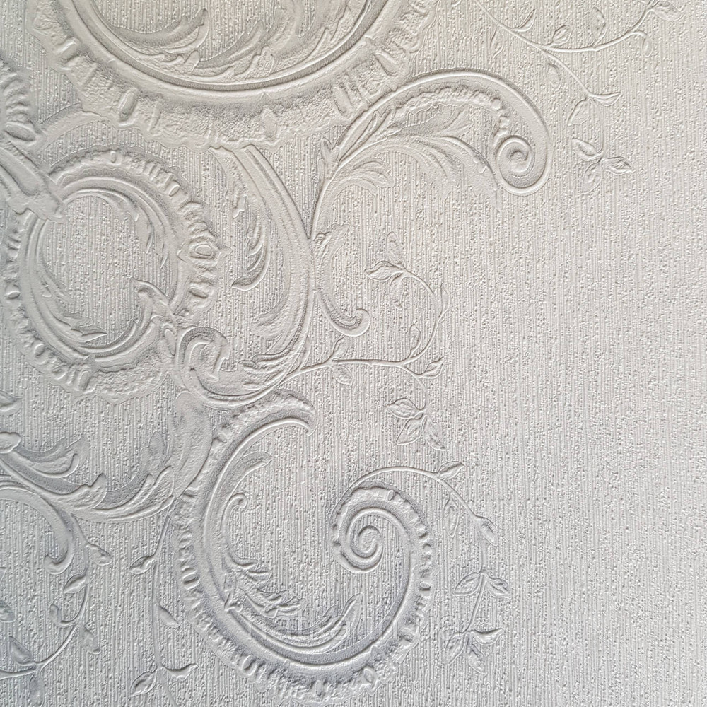 Шпалери метрові вінілові на флізелін дизайнерські Erismann Elle вензелі сріблясті структурних на білому Київ - фото 4