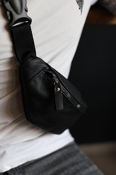 Чоловіча сумка на пояс з натуральної шкіри SL010 (Чорна) Суми - фото 3