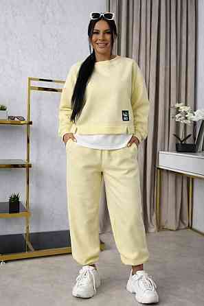 Женский прогулочный костюм двойка: кофта и штаны двунитка Желтый, 46/48 Одесса