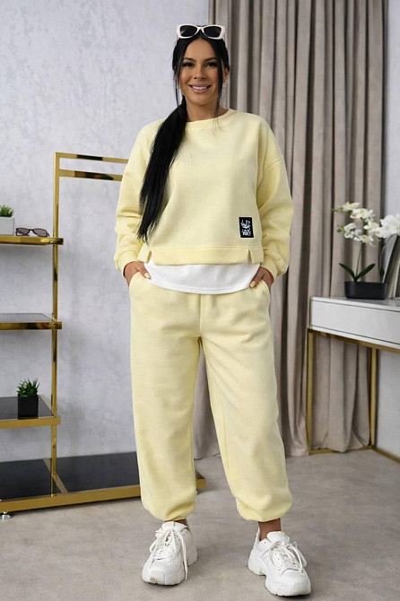 Женский прогулочный костюм двойка: кофта и штаны двунитка Желтый, 46/48 Одесса - изображение 1