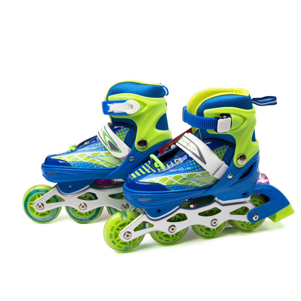 Ролики детские раздвижные Profi A4140-M-B, роликовые коньки (35-38), ПУ колеса, алюминиевая рама, Сине-зеленый Каменец-Подольский - изображение 1