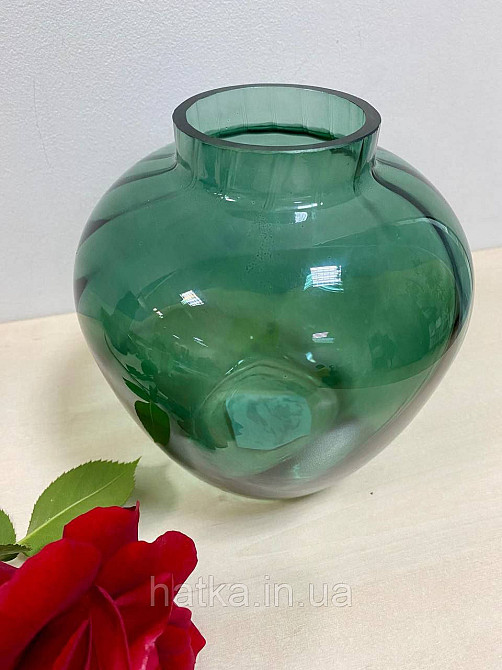 Ваза скляна 16*16*17 см "Амфора" зелене товсте скло Київ - фото 5