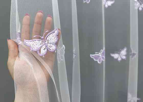 Тюль VR-Textil 1741т Фатин "Метелики" з вишивкою та люрексом Бузковий з білим 200х270 см (42-1108) Київ