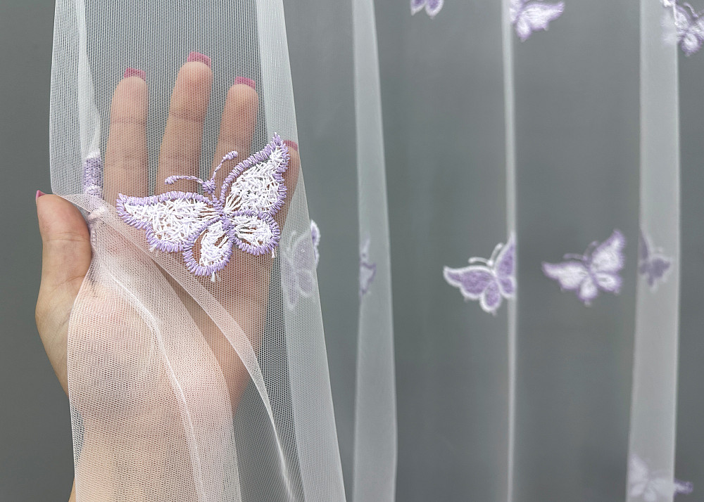 Тюль VR-Textil 1741т Фатин "Метелики" з вишивкою та люрексом Бузковий з білим 200х270 см (42-1108) Київ - фото 5