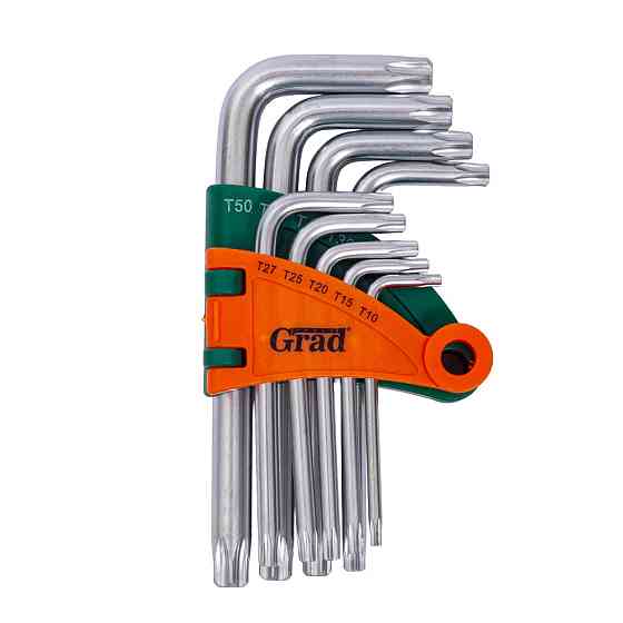 Ключі TORX 9шт T10-T50мм CrV (короткі з отвором) GRAD (4022275) Рівне