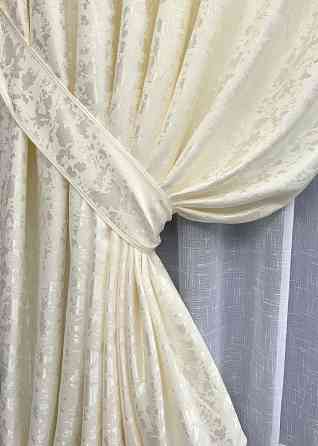 Комплект штор VR-Textil Льон Мармур 100х270 2шт і Тюль 400х270 1908ш-115т Молочний з білим 71-128/2 Київ