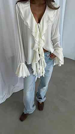 Жіноча шифонова блузка з воланами. Молочний, 42/44 Одеса
