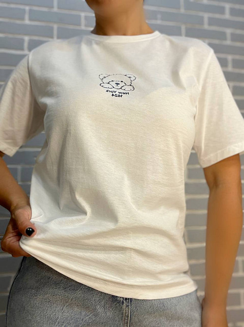 Футболка жіноча Pepper&mint AF24-23 принт ведмедик попереду біла, білий, L Київ - фото 5