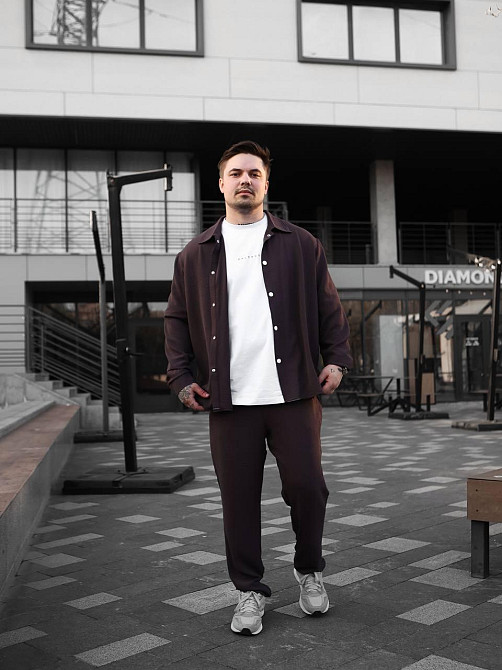 Чоловічий літній костюм Casual сорочка та штани Оверсайз жатка весна літо SANE шоколад M Одеса - фото 3