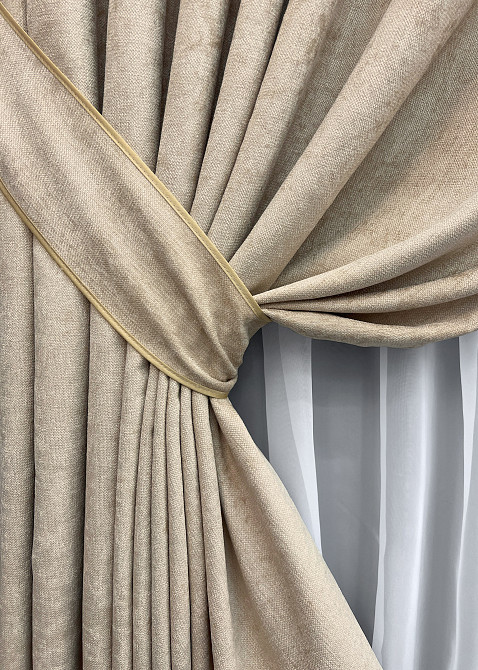 Комплект готових штор VR-Textil Шеніл преміум VELMIRA Rich № 1926ш Бежевий 200х290 см 2 шт (32-348) Київ - фото 5