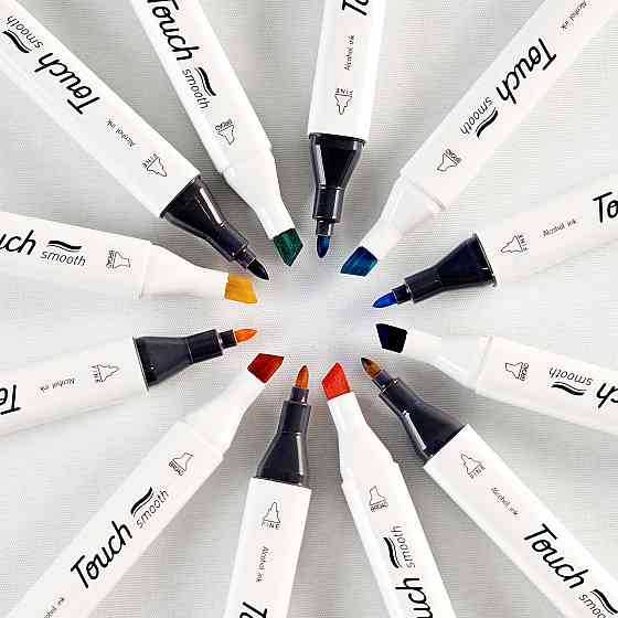 Набор спиртовых маркеров двусторонних Touch Smooth для рисования 40 штук+Подставка канцелярская черная Каменец-Подольский