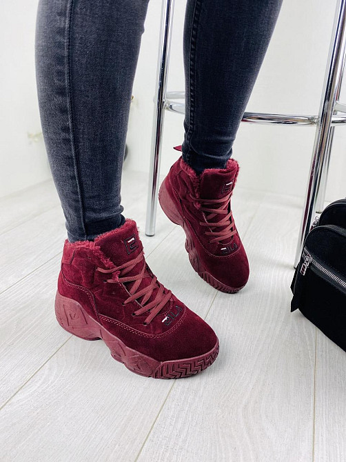 Жіночі черевики VINTAGE бордові еко-замша з утеплителем 36р. ( -2) Коломия - фото 1