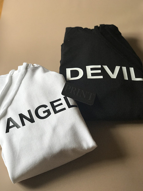 Парні толстовки для хлопця та дівчини з написом ANGEL  ⁇  DEVIL Чернівці - фото 1