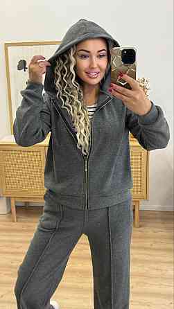 Женский теплый прогулочный костюм двойка: кофта и штаны вязка на трикотажной основе Графит, 42/44 Одесса