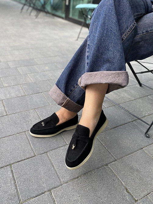 Lemon Лофери жіночі замшеві чорні на плоскій підошві весна-осінь р. 36-41 / Лофери з натурально Коломия - фото 5