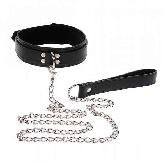 Нашийник широкий з повідцем Taboom Luxury Bondage Essentials чорний Sex Aura Київ