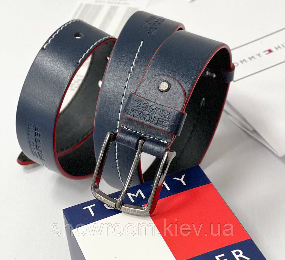 Мужской кожаный брендовый ремень (022) синий Киев - изображение 2