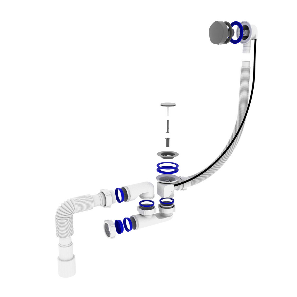 Сифон OPTIMUM для ванны з ревизией, полуавт(трос 580, ручка хром) та гофрой 40*40/50 OPTI 27433 Киев - изображение 7