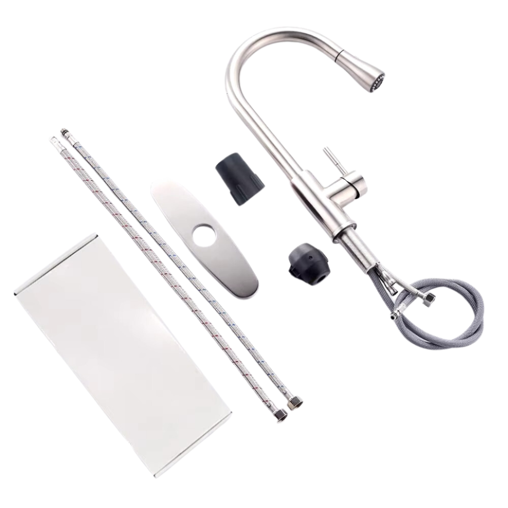 Змішувач для кухні латунний з гнучким висувним шлангом з нержавіючої сталі з матовим нікелевим покриттям Кам'янець-Подільський - фото 7