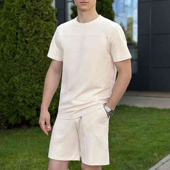 Літній комлект для чоловіків світлий бежевий шорти та футболка Pobedov Barel Київ