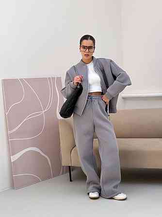 Жіночий теплий костюм-двійка з широкими штанами Сірий 48/52 Харків