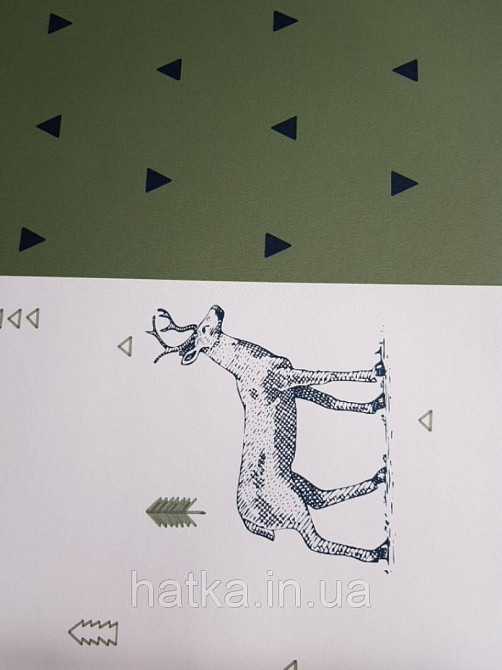 Обои флизелиновые детские  Caselio Our Planet животные медведи олени черные деревья зеленые на белом Киев - изображение 2