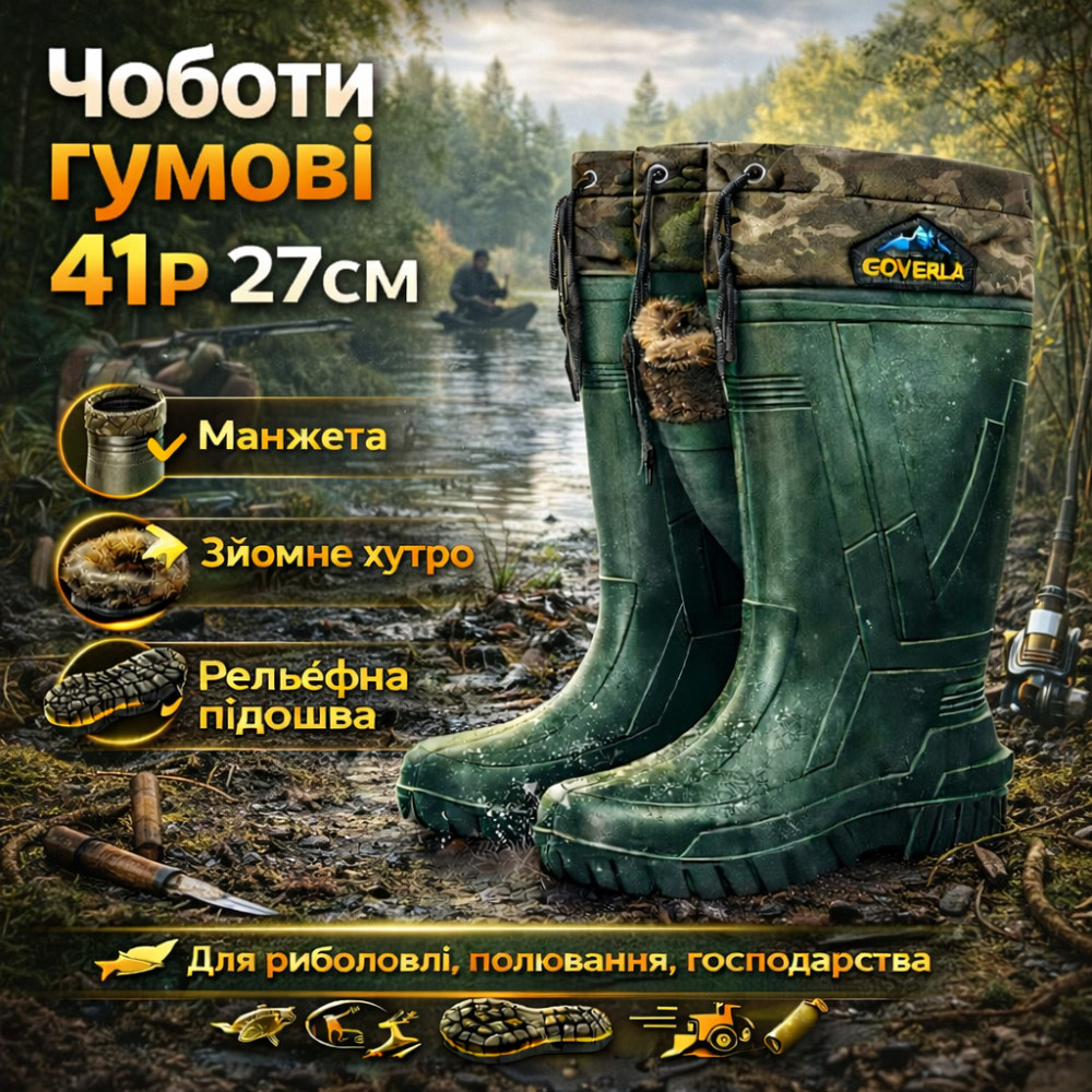 Рабочая обувь для мужчин 41р, Утепленные сапоги резиновые весенние, Сапоги резиновые мужские комфортные IK-42 Львов - изображение 11